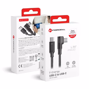 Cable USB C to USB C Forcell F-Energy QC4.0 PD 5A 100W Cafule 90° 1,2 m CC-1Deg black