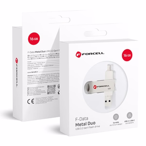 FORCELL F-DATA USB zibatmiņa Metal Duo 16GB USB3.2 Gen 1 (USB A / Type C) sudrabaina