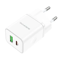 Borofone Sienas lādētājs BN7 - USB + Type C - QC 3.0 PD 20W balts