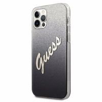 Guess GUHCP12MPCUGLSBK iPhone 12/12 Pro 6.1" melnais kietais vāciņš Glitter Gradient Script