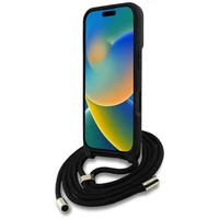 Guess 4G Big Logo Cord Stap viedtālruņa apvalks iPhone 16 Plus - melns