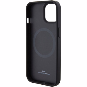 BMW Magnētiskais Ādas Hot Stamp viedtālruņa apvalks iPhone 15 Plus - melns
