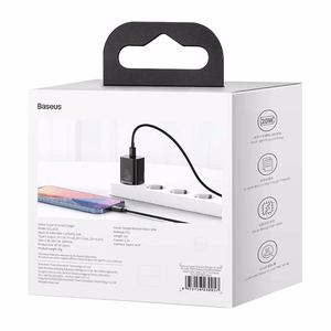 Baseus Super Si 20W USB-C lādētājs + USB-C – Lightning kabelis 1 m, melns