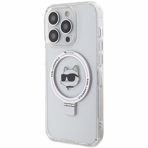 Karl Lagerfeld KLHMP15LHMRSCHH iPhone 15 Pro 6.1" balts/balts cietais apvalks ar gredzena statīvu Choupette Galva Magnētiskais