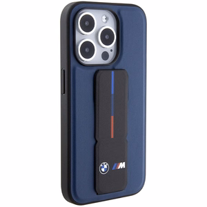 BMW M ar statīvu divkrāsu viedtālruņa apvalks iPhone 15 Pro - tumši zils