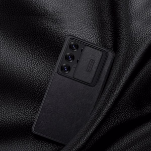Nillkin Qin Pro viedtālruņa apvalks Samsung Galaxy S25 Ultra ar vāciņu un kameras pārsegu - Melns