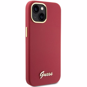 Guess silikona viedtālruņa apvalks ar metāla logo un rāmi iPhone 15 - sarkans