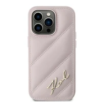 Karl Lagerfeld Diagonal Quilted Script viedtālruņa apvalks iPhone 14 Pro Max - rozā
