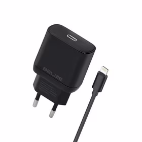 Beline Tīkla lādētājs 1x USB-C 30W + Lightning kabelis melna PD 3.0 BLNCB30L GaN