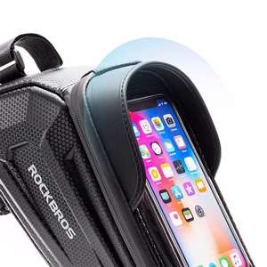 Rockbros B68 pastiprināta velosipēda rāmja soma ar tālruņa kabatu un pārvalku, 1.7L - melna