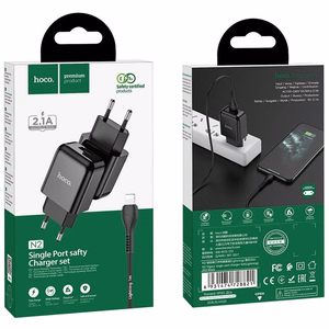 Lādētājs Hoco USB A 2A 10W + Kabelis USB A uz Lightning N2 melns