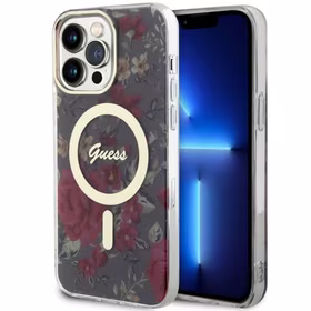Guess GUHMP14XHCFWSA iPhone 14 Pro Max 6.7" zaļš cietais viedtālruņa apvalks Flower Magnētiskais