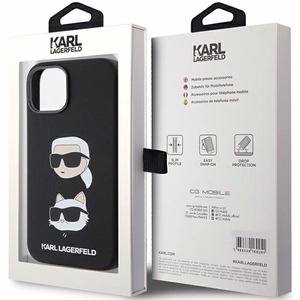 Karl Lagerfeld Silikona Karl&Choupette Head apvalks viedtālrunim iPhone 15 Plus / 14 Plus - melns