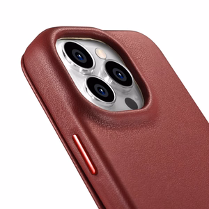 iCarer CE Premium ādas folio viedtālruņa apvalks iPhone 14 Pro Max magnētiskais atveramais apvalks MagSafe sarkana