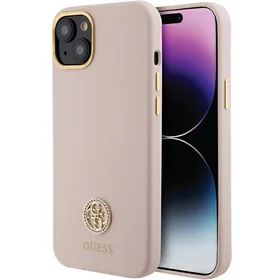 Guess silikona viedtālruņa apvalks ar logo Strass 4G iPhone 15 - gaiši rozā
