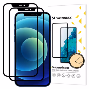 Wozinsky 2x Aizsargstikls Full Glue Super Tough, pilns pārklājums ar rāmi draudzīgs iPhone 12 Pro / iPhone 12, melns