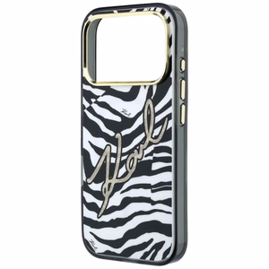 Karl Lagerfeld IML Signature Zebra Glitter MagSafe maciņš modelim iPhone 17 Pro / 18 Pro – zelta krāsā