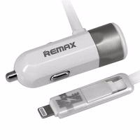 REMAX automašīnas lādētājs RCC-102 - USB - 3,4A ar 2 in 1 kabeli Micro USB, Lightning sudraba