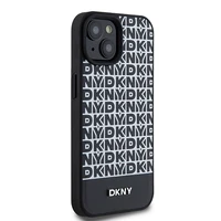DKNY Ādas drukāts raksts metāla logotips Magnētiskais viedtālruņa apvalks iPhone 15 / 14 / 13 - melna