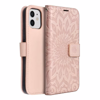 MEZZO grāmatas tipa viedtālruņa apvalks IPHONE 12 / 12 Pro ar mandalu, rozā zelta krāsas