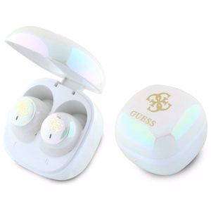Guess Bluetooth austiņas GUTWSJ144ESH TWS + dokstacija baltas/baltas varavīksnes 4G drukāts logotips