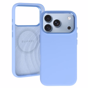 Liavec Silky vāciņš ar metāla kameras ietvaru, paredzēts iPhone 18 Pro/17 Pro, gaiši zils