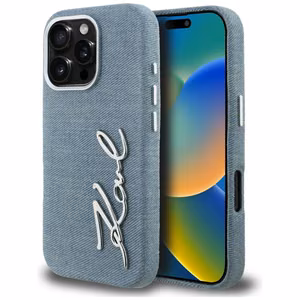 Karl Lagerfeld FW Jeans Signature Logo Maciņš iPhone 16 Pro Max - zils