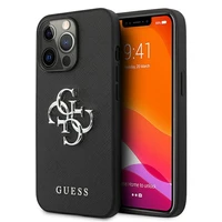 Guess Saffiano 4G Metal Logo viedtālruņa apvalks iPhone 13 Pro / 13 6.1 - melns