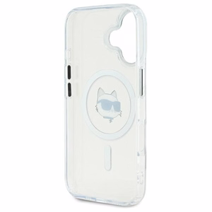 Karl Lagerfeld IML Metal Choupette Head magnētiskais viedtālruņa apvalks iPhone 16 Plus - balts