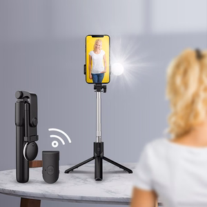 Selfiju nūja WR1YXS teleskopisks statīvs 0.71m ar apaļu lampu - melna