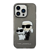 Karl Lagerfeld Glitter Karl&Choupette viedtālruņa apvalks iPhone 14 Pro Max - melns