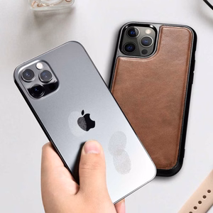 iCarer ādas vaska apvalks pārklāts ar dabīgu ādu iPhone 12 Pro Max melns (ALI1206-BK)