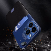 Ādas statīva viedtālruņa apvalks Samsung Galaxy S23+ pārsegs karšu maciņš ar statīvu zila