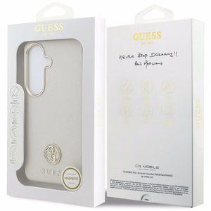 Guess maciņš Rhinestone Round Logo MagSafe priekš Samsung Galaxy S26 smilškrāsas