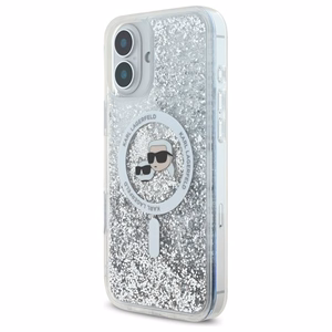 Karl Lagerfeld Liquid Glitter Karl&Choupette Head Magnētiskais viedtālruņa apvalks iPhone 16 - caurspīdīgs