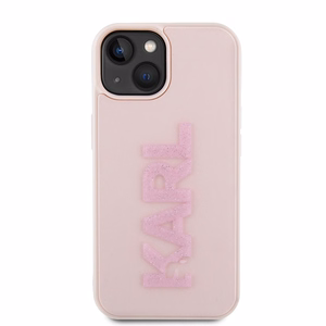 Karl Lagerfeld 3D gumijas spīdīgs logotips viedtālruņa apvalks iPhone 15 Plus - rozā