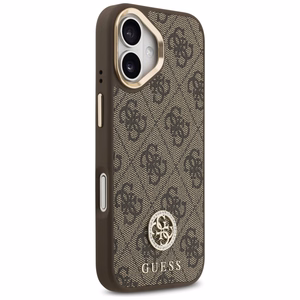 Guess 4G Strass Logo & Big Strap Metal Buttons Magnētiskais apvalks iPhone 17 - brūns