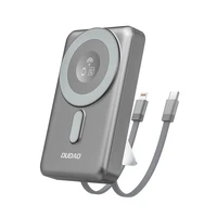 Dudao K29 10000mAh PD 20W Magnētiskā portatīvais lādētājs ar metāla apvalku, statīvu un iebūvētiem USB-C/Lightning kabeļiem - pelēka