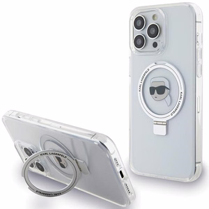 Karl Lagerfeld KLHMP15LHMRSKHH iPhone 15 Pro 6.1" balts/balts cietais apvalks ar gredzena statīvu Karl Head Magnētiskais