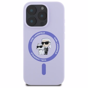 Viedtālruņa apvalks Karl Lagerfeld Silikona Karl&Choupette Heads Ring MagSafe iPhone 16 Pro - violets