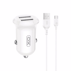 XO automašīnas lādētājs CC67 12W 2x USB, melns + USB - USB-C kabelis