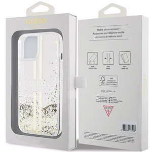 Guess Liquid Glitter Gold Stripes viedtālruņa apvalks iPhone 15 Plus / 14 Plus - caurspīdīgs