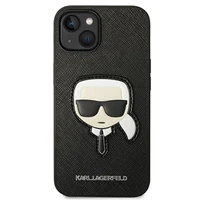 Karl Lagerfeld Saffiano Karl's Head Patch viedtālruņa apvalks iPhone 14 Plus - melns