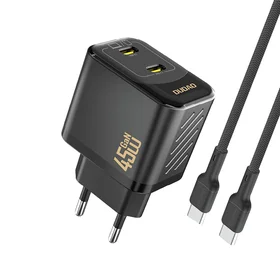 Dudao A28PCEU PD 45W GaN 2xUSB-C Wall Charger with USB-C Cable - Black