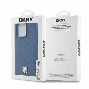 DKNY Ādas monogrammas raksta metāla logotips Magnētiskais viedtālruņa apvalks iPhone 15 Pro Max - zils