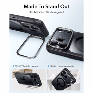 ESR Classic Hybrid Kickstand MagSafe maciņš, paredzēts iPhone 18 Pro / 17 Pro, caurspīdīgs melns