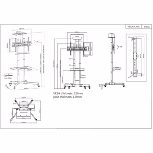 Manhattan televizora un monitora statīvs ar riteņiem 1 ekrānam, 37–65", melns, VESA 200x200–600x400 mm, maks. 40 kg