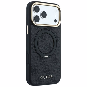 Guess Ring Stand 360 4G Classic Logo MagSafe maciņš, paredzēts iPhone 17 Pro / 18 Pro, melns