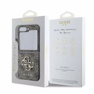 Guess Ādas 4G Metāla Logotips Viedtālruņa apvalks Samsung Galaxy Z Flip 6 - Brūna