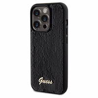 Guess Sequin Script Metal viedtālruņa apvalks iPhone 14 Pro Max – melns